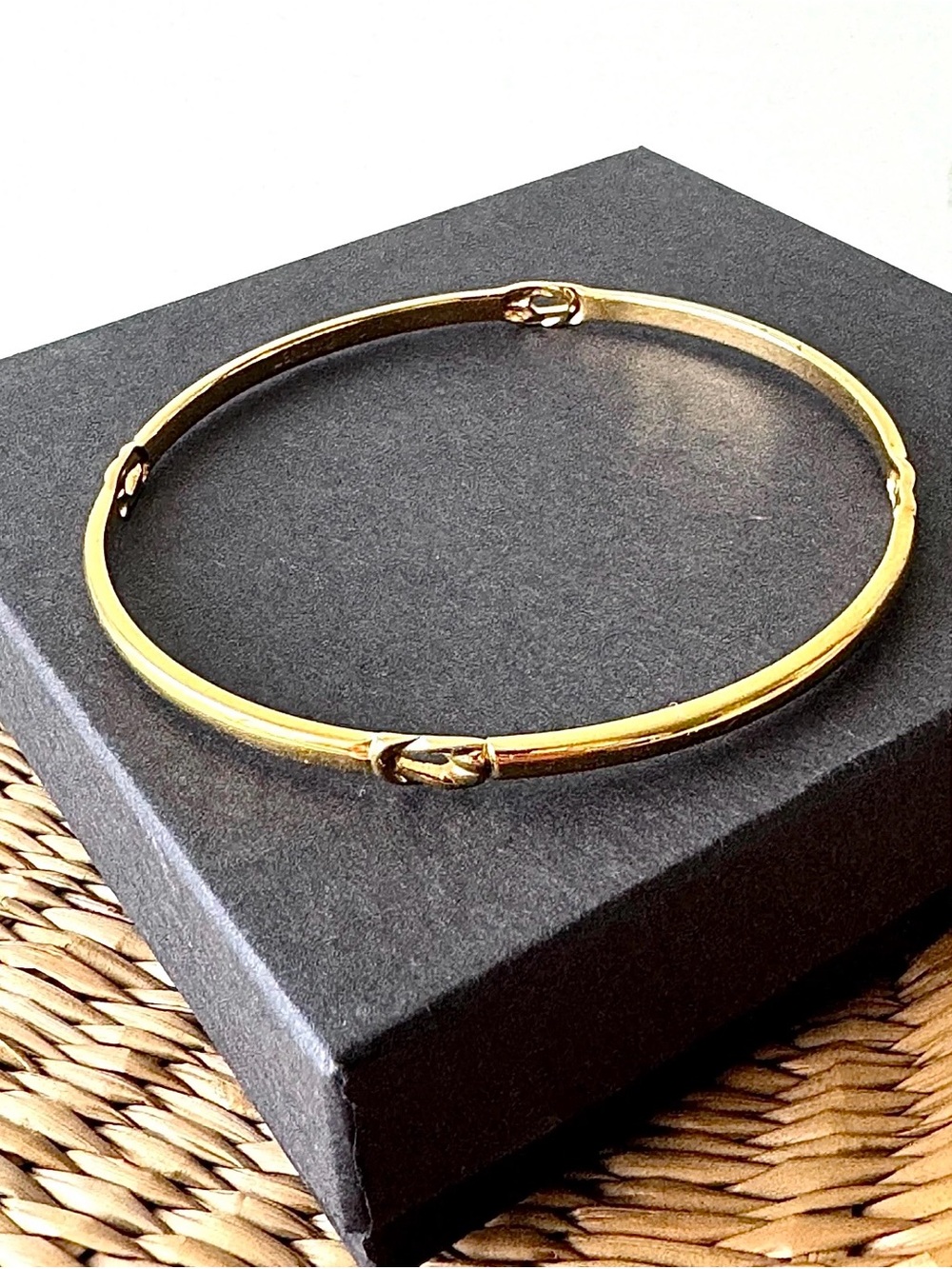 Vintage Monet Gold Tone Slim Bangle Bracelet with Knot Detail Dainty Minimalist